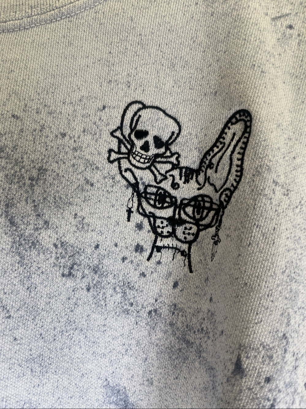 Sphynx Cat with piercings and skull Blue Tie-Dye Crewneck Sweatshirt  size Sma
